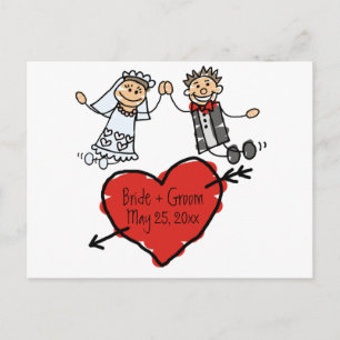 Cute Bride Groom Personalized Heart Save The Dates Announcement Postcard