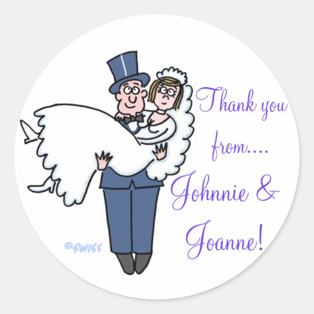 Cute Bride & Groom Thank You Stickers (Front)