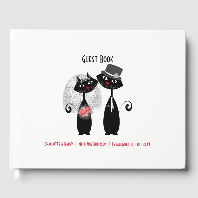 Cute Bride | Groom Wedding Cats Personalized Guest Book (Front)