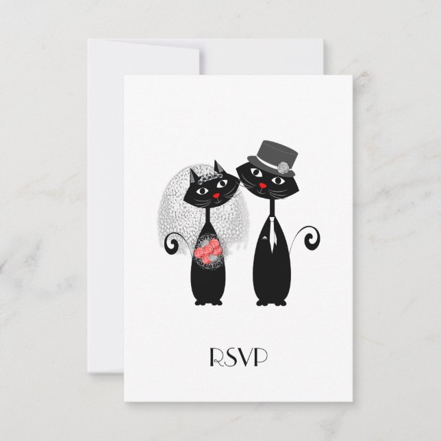 Cute Bride | Groom Wedding Cats Personalized RSVP (Front)