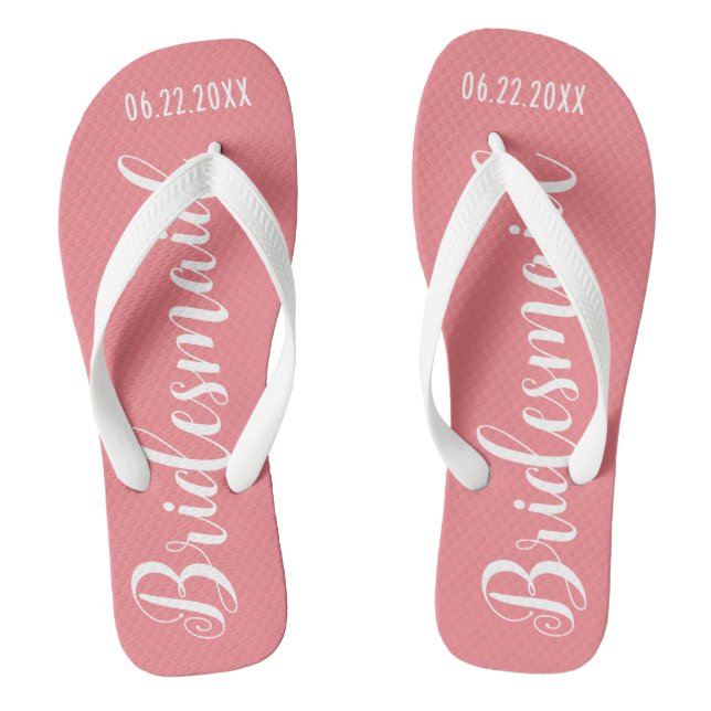 Cute Bridesmaid Coral Pink Flip Flops (Footbed)