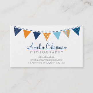 CUTE BRIGHT BUNTING bold party navy blue orange Business Card