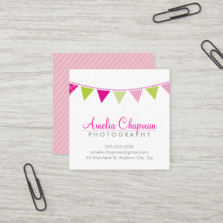 CUTE BRIGHT BUNTING bold party pink lime green Square Business Card