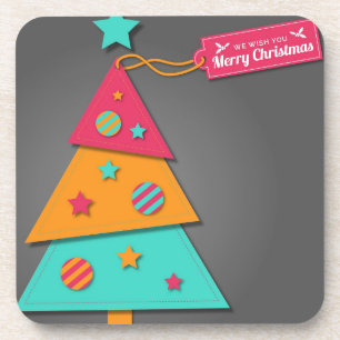 Cute bright Christmas tree modern art craft Coaster