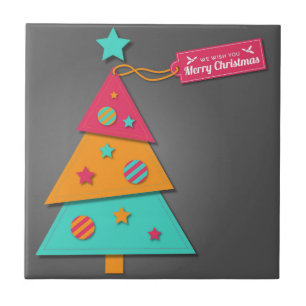 Cute bright Christmas tree modern art craft Tile