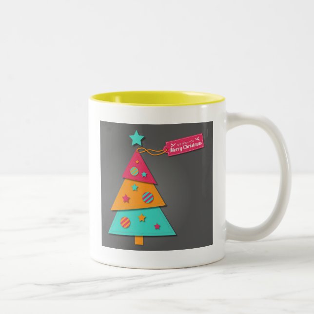 Cute bright Christmas tree modern art craft Two-Tone Coffee Mug (Right)
