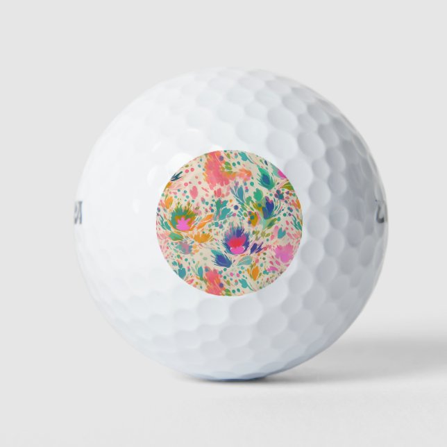 Cute Bright Colourful Messy Floral Pattern Golf Balls (Front)