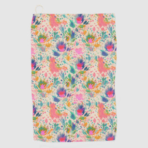 Cute Bright Colourful Messy Floral Pattern Golf Towel