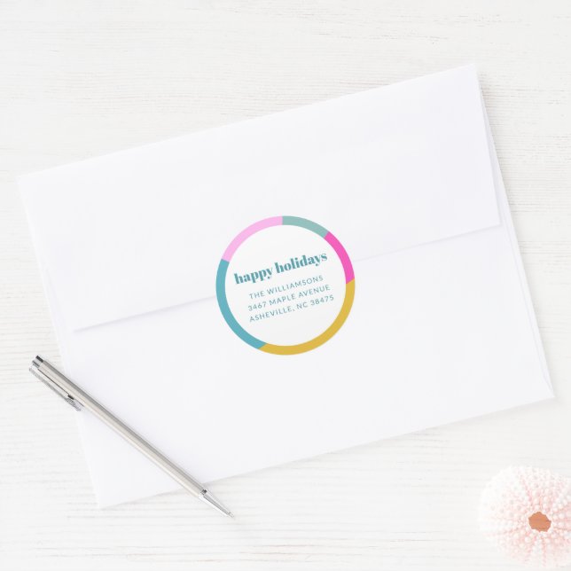 Cute Bright Colourful Return Address Holiday Classic Round Sticker (Envelope)