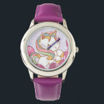 Cute Bright Colourful Unicorn and Rainbow Hair Watch<br><div class="desc">Adorable unicorn with rainbow hair.</div>