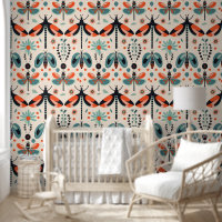 Cute Bright Folk Art Dragonfly Insect Bug Pattern 