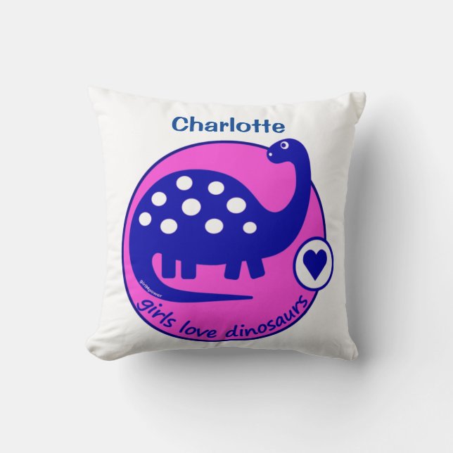 CUTE BRIGHT GIRL PINK DINOSAUR | CUSTOMIZABLE DINO THROW PILLOW (Front)