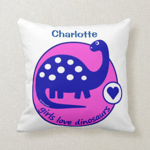 CUTE BRIGHT GIRL PINK DINOSAUR   CUSTOMIZABLE DINO THROW PILLOW