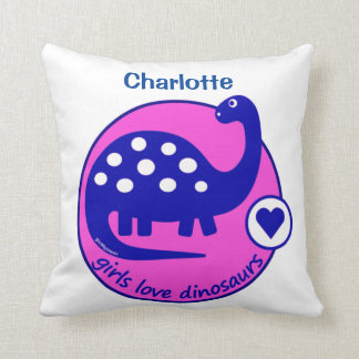 CUTE BRIGHT GIRL PINK DINOSAUR | CUSTOMIZABLE DINO THROW PILLOW