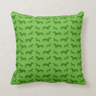 Cute bright green dachshund pattern throw pillow