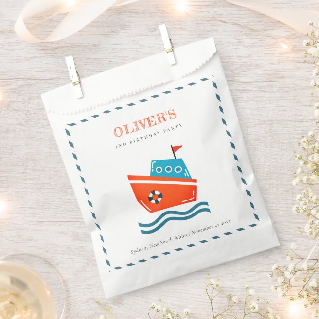 Cute Bright Kids Nautical Boat Any Age Birthday Favour Bag (Clipped)