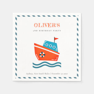 Cute Bright Kids Nautical Boat Any Age Birthday Napkin