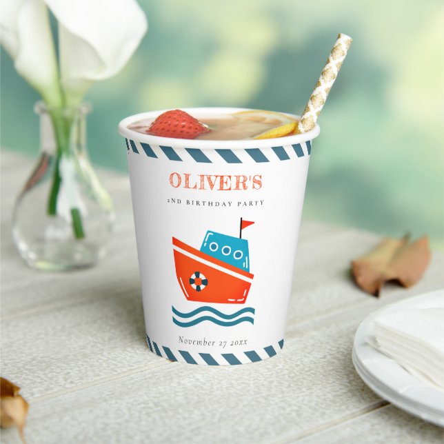 Cute Bright Kids Nautical Boat Any Age Birthday  Paper Cups (Insitu)