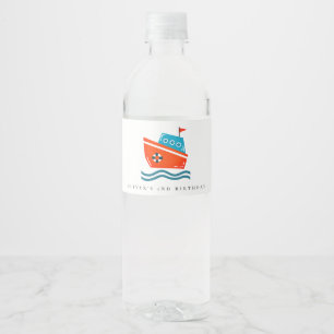Cute Bright Kids Nautical Boat Any Age Birthday Water Bottle Label