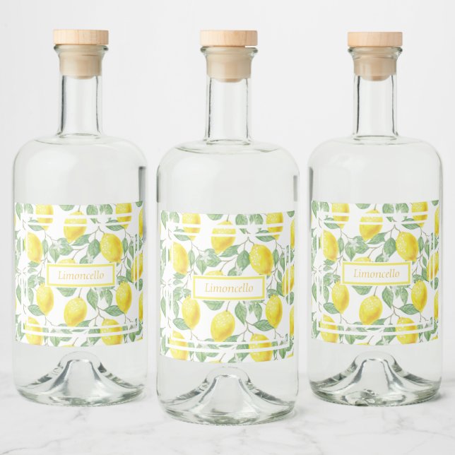 Cute Bright Lemons and Leaves Custom Liquor Bottle Label (Bottles)