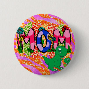 Cute Bright Mom Dinosaur Mother's Day Greeting 2 Inch Round Button