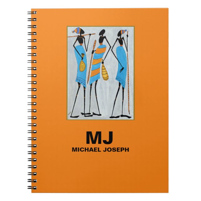 Cute, Bright Orange, Maasai Warriors Notebook (Front)