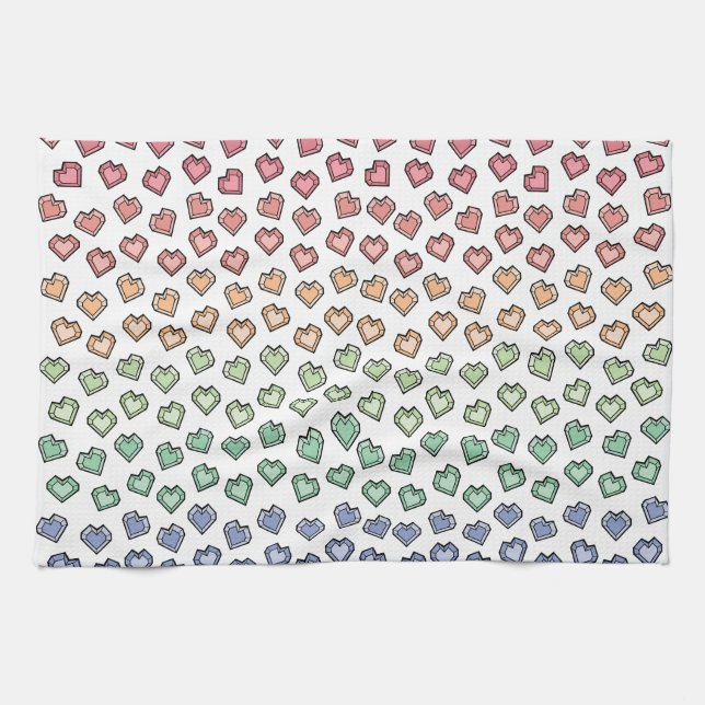 Cute Bright Pastel Rainbow Gemstone Heart pattern Kitchen Towel (Horizontal)