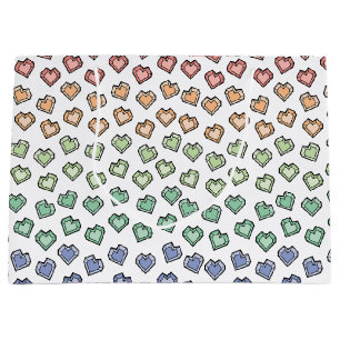 Cute Bright Pastel Rainbow Gemstone Heart pattern Large Gift Bag
