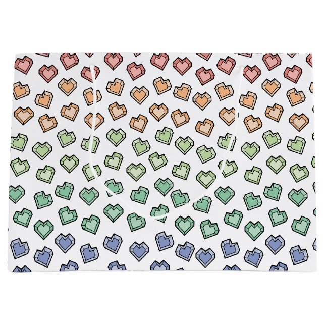 Cute Bright Pastel Rainbow Gemstone Heart pattern Large Gift Bag (Front)