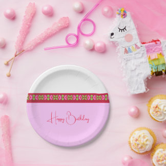 Cute Bright Pink Floral Paper Plate