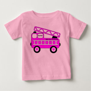 Cute Bright Pink Girls Firetruck Design Baby T-Shirt