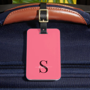 Cute Bright Pink Monogram Initials and Name Luggage Tag