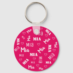 Cute Bright Pink Word Art Cloud Heart Name Custom Keychain