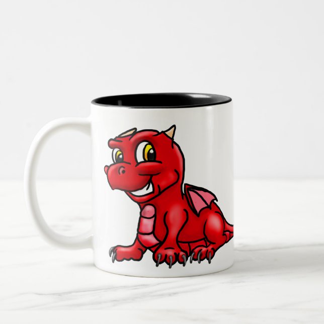 Cute Bright Red Baby Dragon Two-Tone Coffee Mug (Left)
