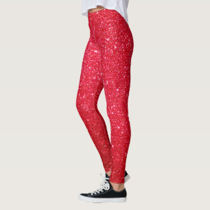 Cute Bright Red Glitter Christmas Santa's Outfit Leggings