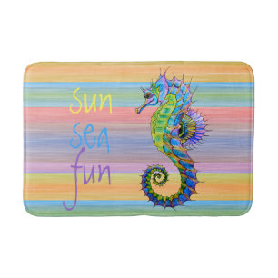 Cute Bright Sunset Colours Artsy Seahorse Bath Mat