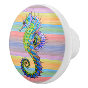 Cute Bright Sunset Colours Artsy Seahorse Ceramic Knob