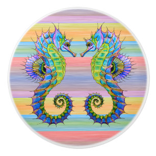 Cute Bright Sunset Colours Artsy Seahorse Ceramic Knob