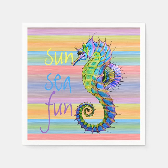 Cute Bright Sunset Colours Artsy Seahorse Napkin (Front)