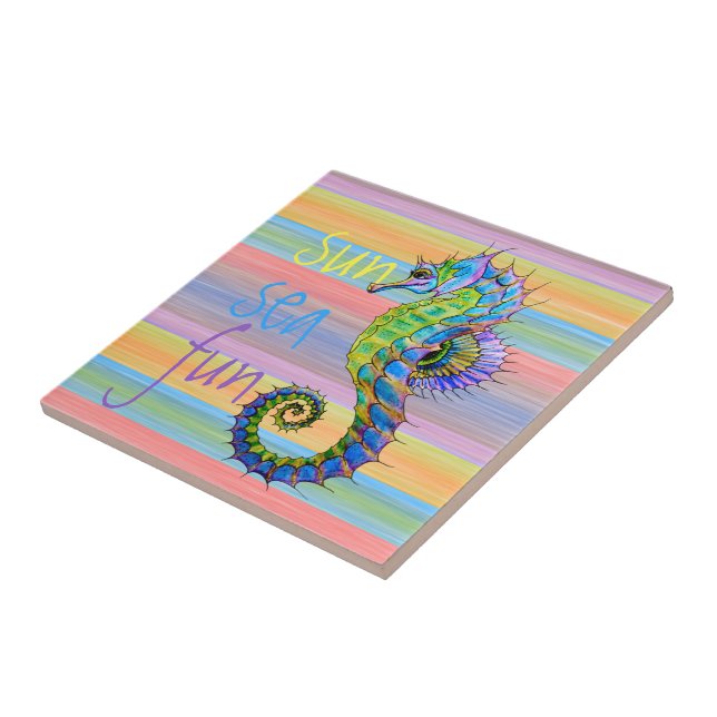 Cute Bright Sunset Colours Artsy Seahorse Tile (Side)