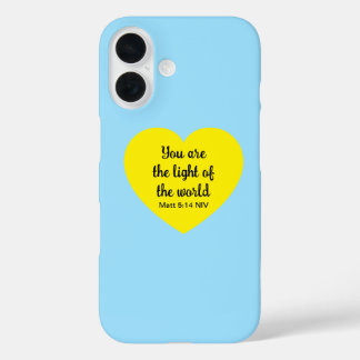 Cute Bright Yellow Heart Light of the World Blue iPhone 16 Case