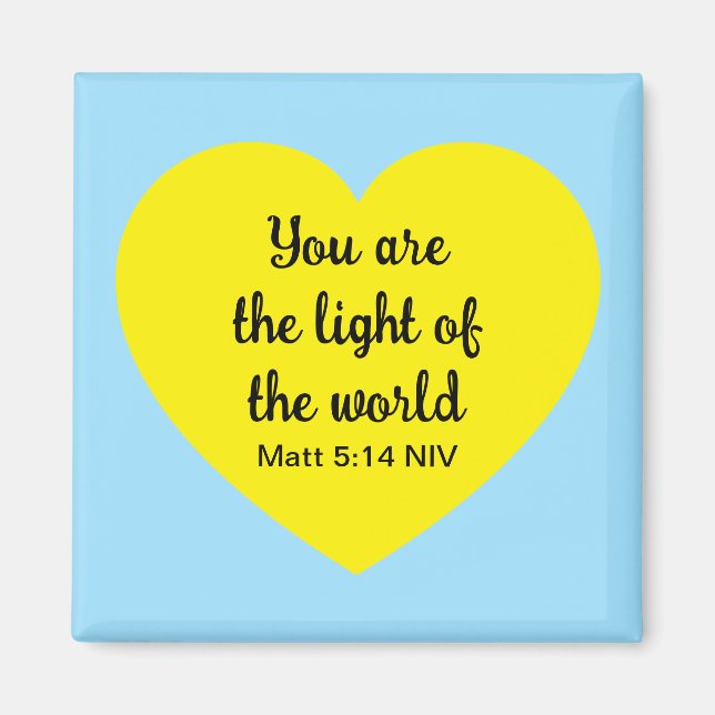 Cute Bright Yellow Heart Light of the World Blue Magnet (Front)