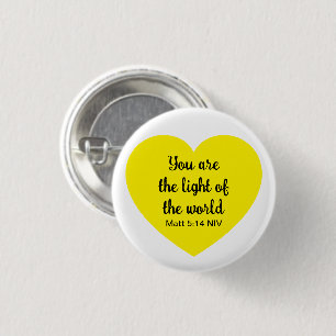 Cute Bright Yellow Heart Light of the World White 1 Inch Round Button