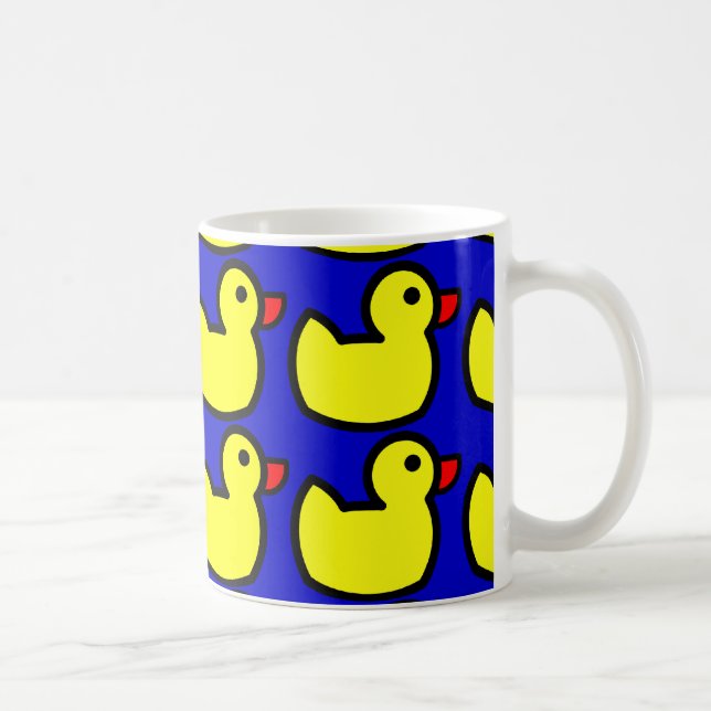 Cute Bright Yellow Rubber Ducky Pattern on Blue Coffee Mug (Right)
