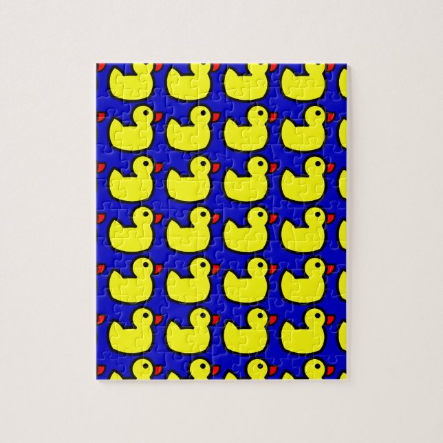 Cute Bright Yellow Rubber Ducky Pattern on Blue Jigsaw Puzzle (Vertical)