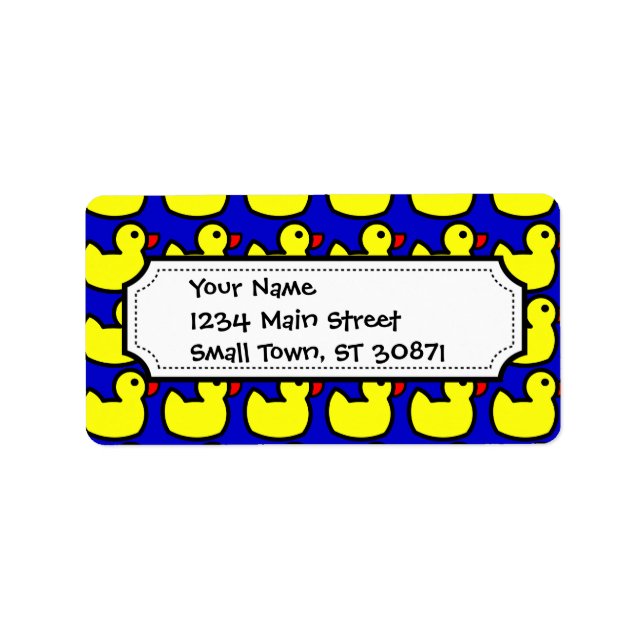 Cute Bright Yellow Rubber Ducky Pattern on Blue Label (Front)