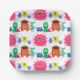 Cute Brightly Colored Monster Paper Plate