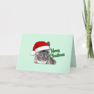 Cute Brindle French Bulldog Puppy Santa Card