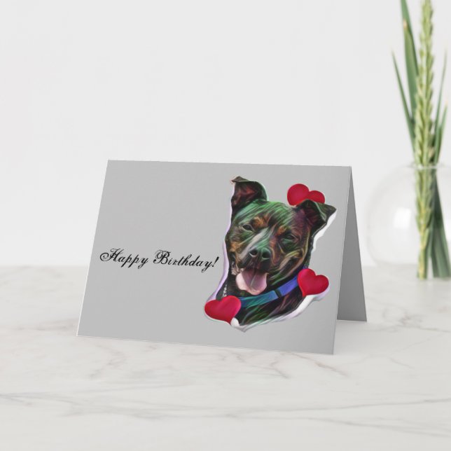 Cute Brindle Pop Art Pit Bull Staffordshire Love Card (Front)