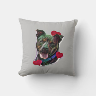 Cute Brindle Pop Art Pit Bull Staffordshire Love Throw Pillow